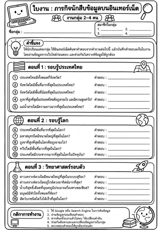 ใบงาน ภารกิจสืบค้นข้อมูลบนอินเทอร์เน็ต